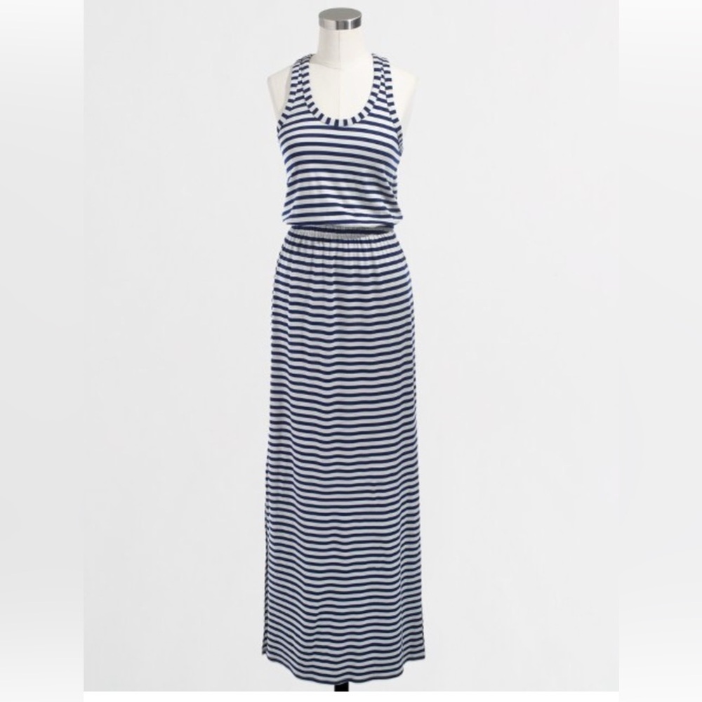 J. Crew Racerback Navy Striped Maxi Dress